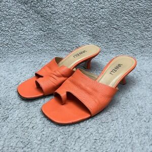 Vaneli Melea Slip On Calf Leather Womens 6 M Orange Kitten Heel Toe Loop Sandals